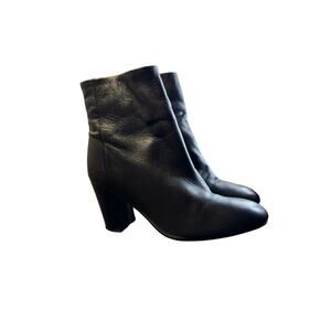 ASOS black soft leather chunky heel boots, zip, mid calf ankle women’s size 9